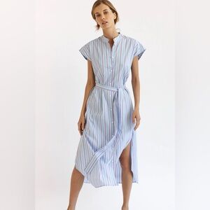 Harshman Harland shirt Dress, Striped Blue Purple White, Medium, MSRP $216
